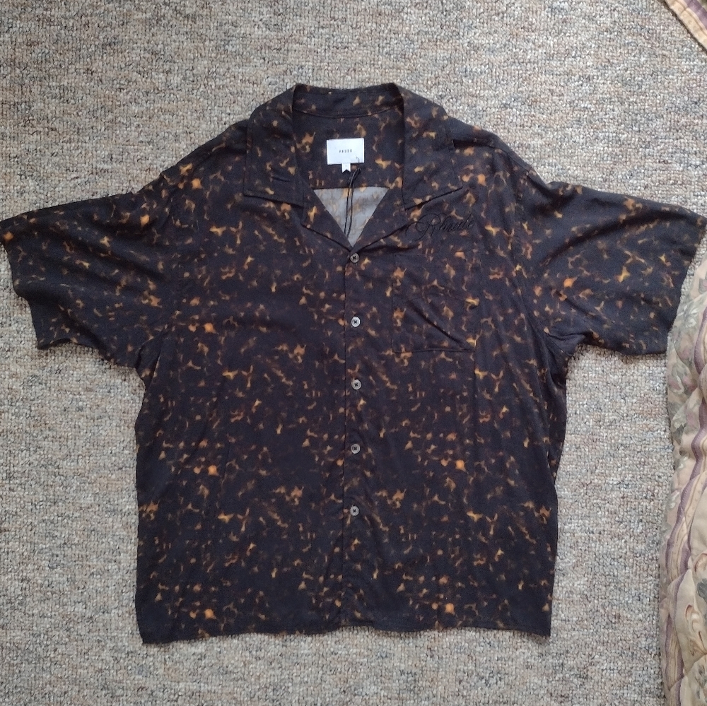 Rhude Rayon Tortoise Short Sleeve Button Shirt Black/Multi Men's Size LARGE